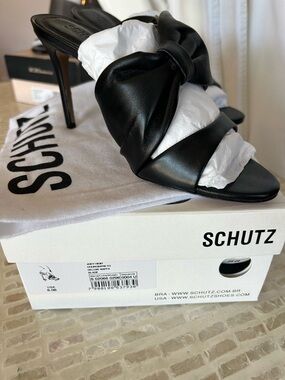 NIB SCHUTZ Black Leather Knot-Front Stiletto Slide